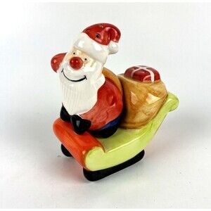 VTG Santa Sleigh mini Salt Pepper Shakers whimsical Ceramic Christmas figurines